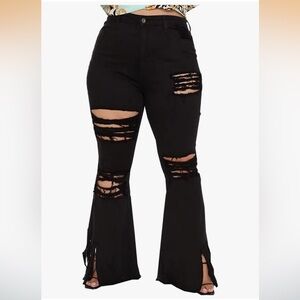 Black Distressed Flare Jeans 3X